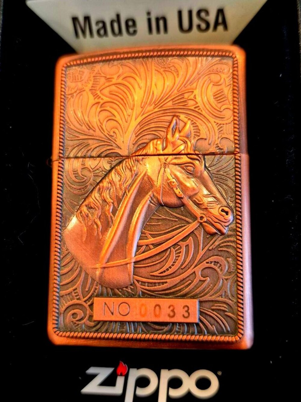 Gorgeous Mocha Equestrian Horse Copper 3D Emblem ZIPPO LIGHTER